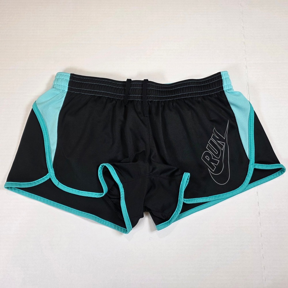 Nike Running Shorts Womens M Black Teal Dri-FIT Graphic Athletic Workout